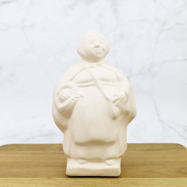 Stichting aardewerk erfgoed Maastricht Beeldje Mooswief aardewerk biscuit - wit