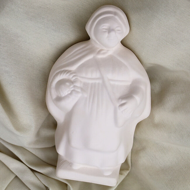 Stichting aardewerk erfgoed Maastricht Beeldje Mooswief aardewerk biscuit - wit