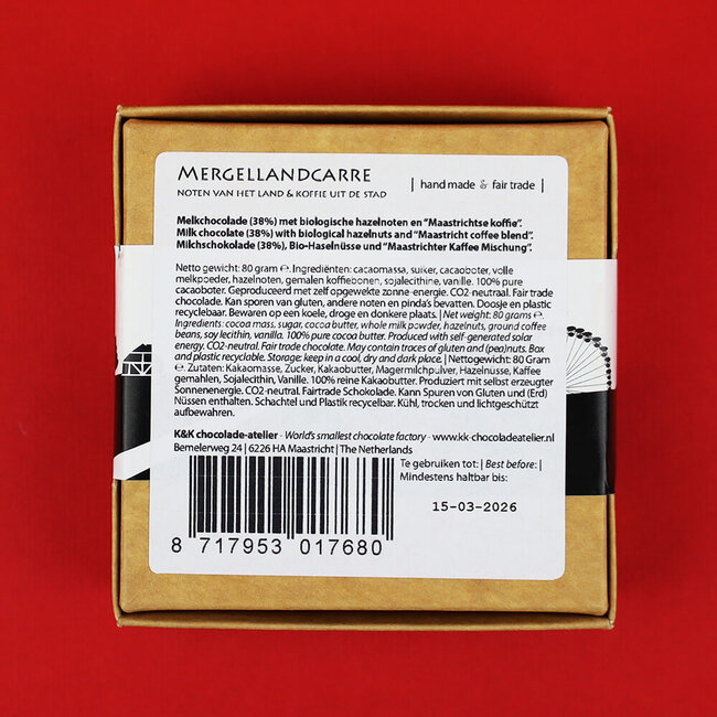 K&K Mergellandcarré melkchocolade met hazelnoot en koffie  - 80 g