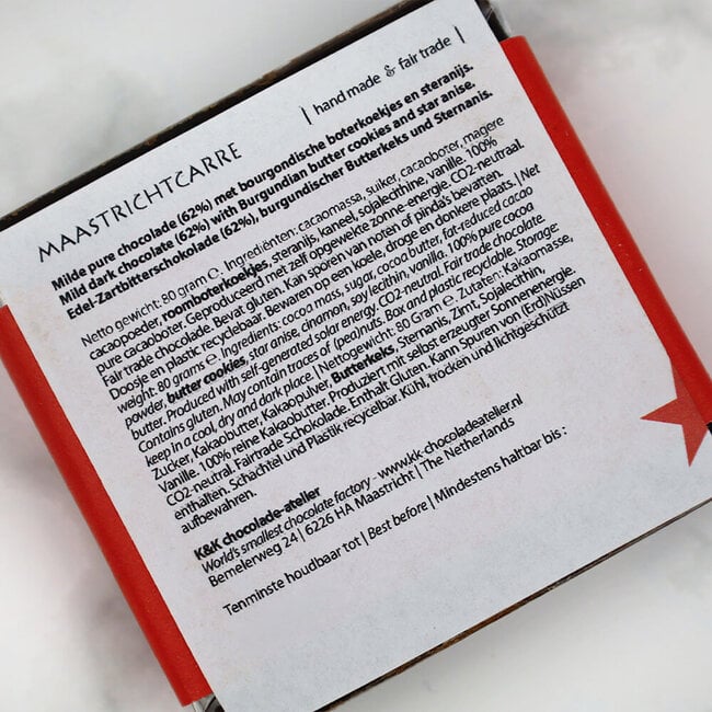 K&K Maastrichtcarré chocolade puur boterkoekjes-steranijs - 80 g