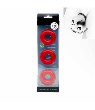 Chubby rubber cockring 3-pack - Red