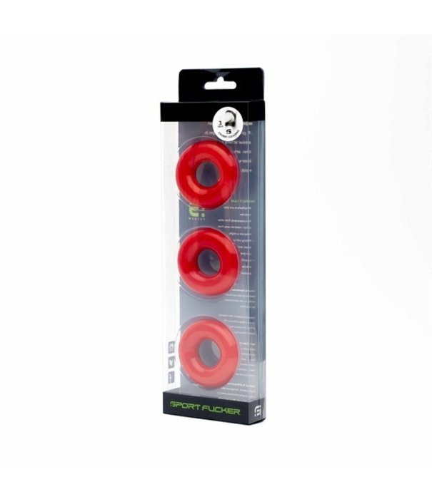 Sport fucker Chubby rubber cockring 3-pack - Red