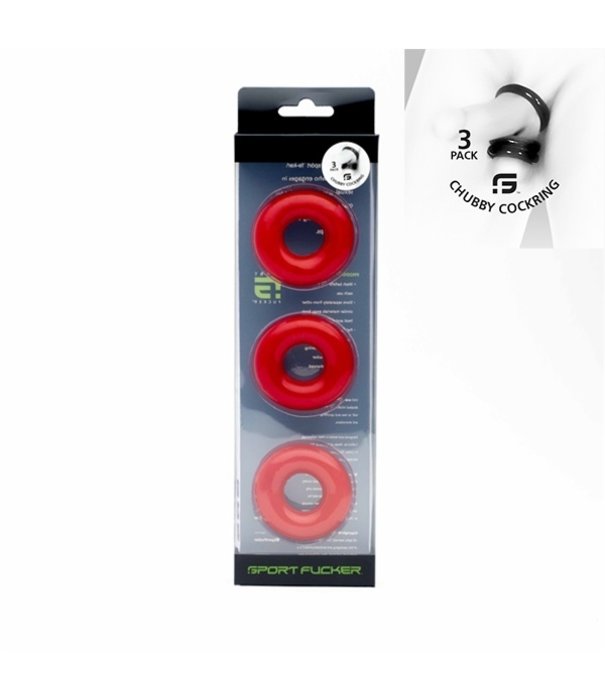 Sport fucker Chubby rubber cockring 3-pack - Red