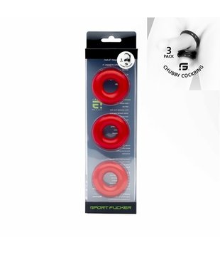 Chubby rubber cockring 3-pack - Red