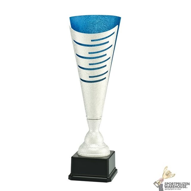 Mooie zilveren award met blauw accent