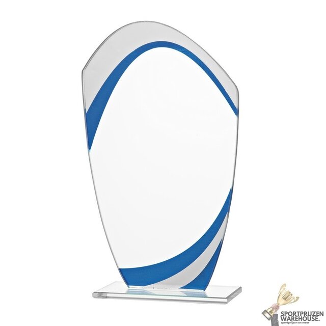 Blauwe swirl glazen award in verschillende afmetingen