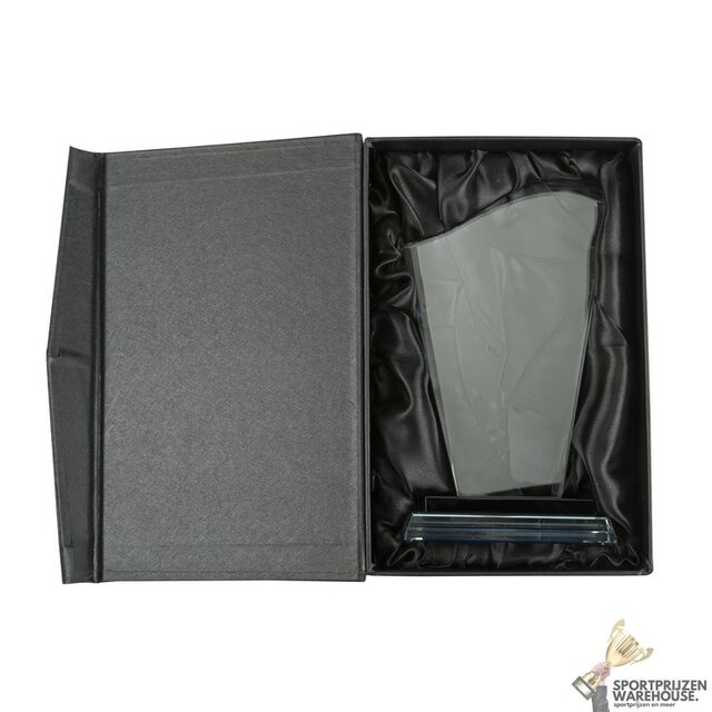 Blauw accent glazen award in verschillende afmetingen