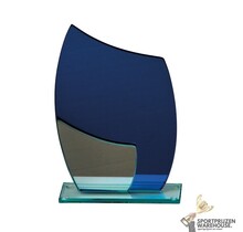Blauw gekleurde glazen trofee