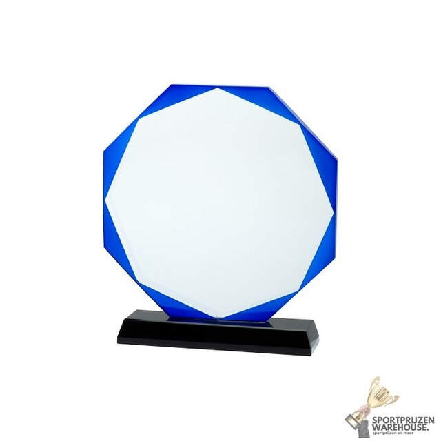 Glazen trofee met blauw accent - W461