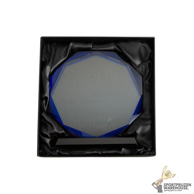 Glazen trofee met blauw accent - W461