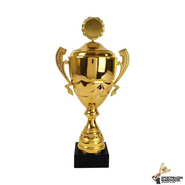 Luxe trofee van goud met dicht deksel