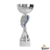 Trofee van zilver met blauw accent