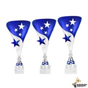 Zilveren trofee met blauw accent