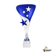 Zilveren trofee met blauw accent