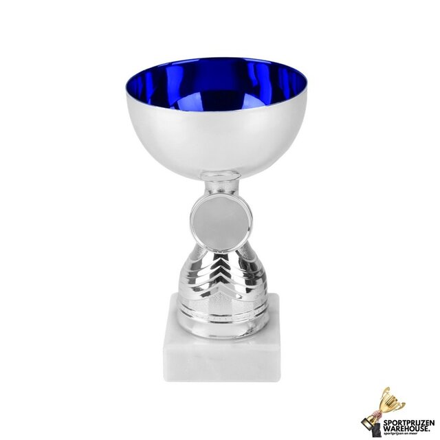 Zilveren beker serie met blauw accent