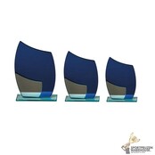 Blauwe trofee van glas