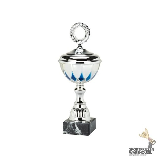 Zilveren trofee met blauw accent - 25 mm topstuk - MT.133