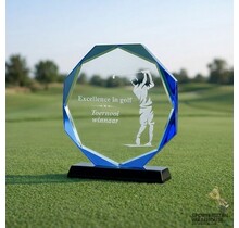 Glazen trofee met blauw accent - W461