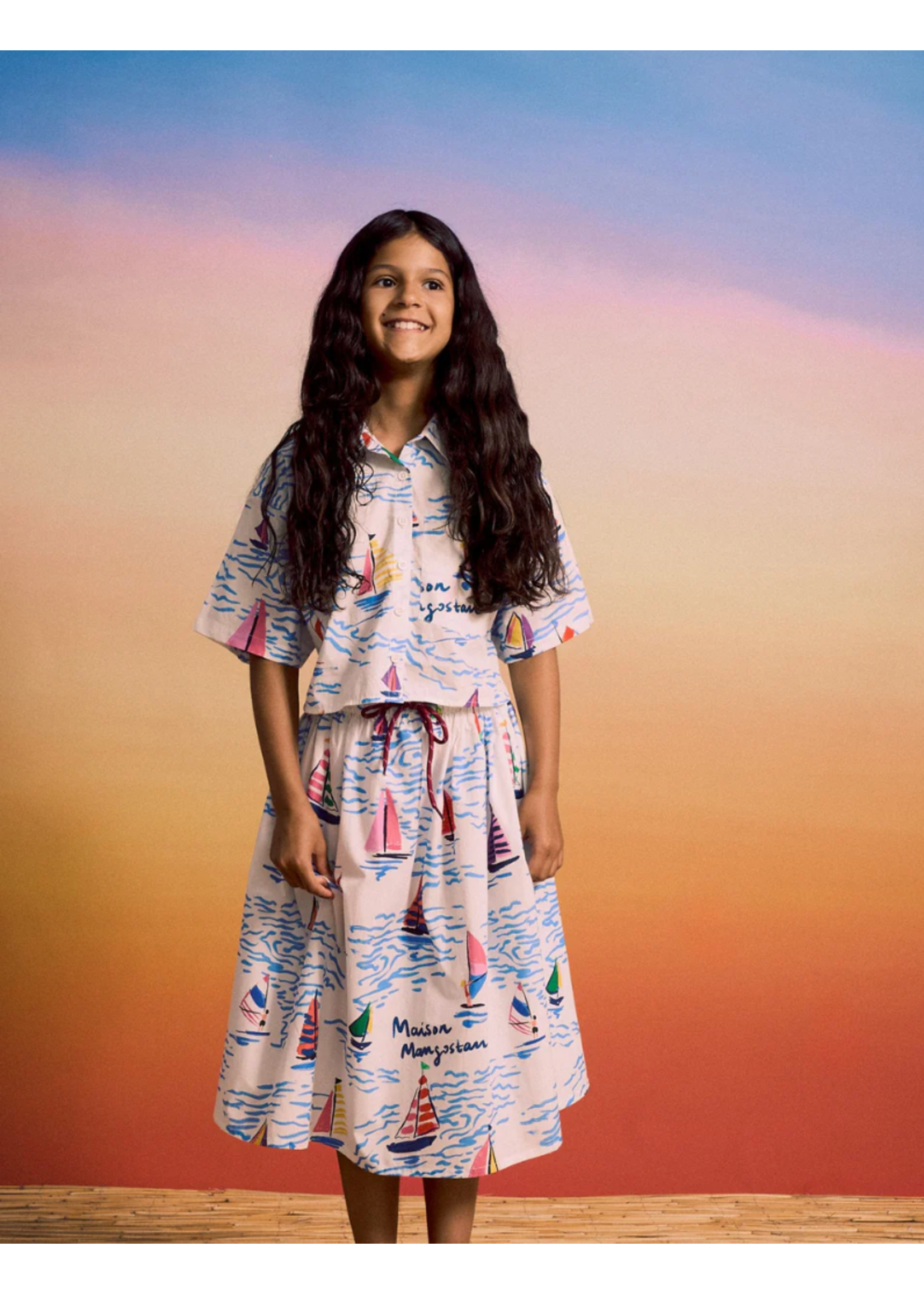 Maison Mangostan Maison Mangostan Cropped Shirt Barcos White