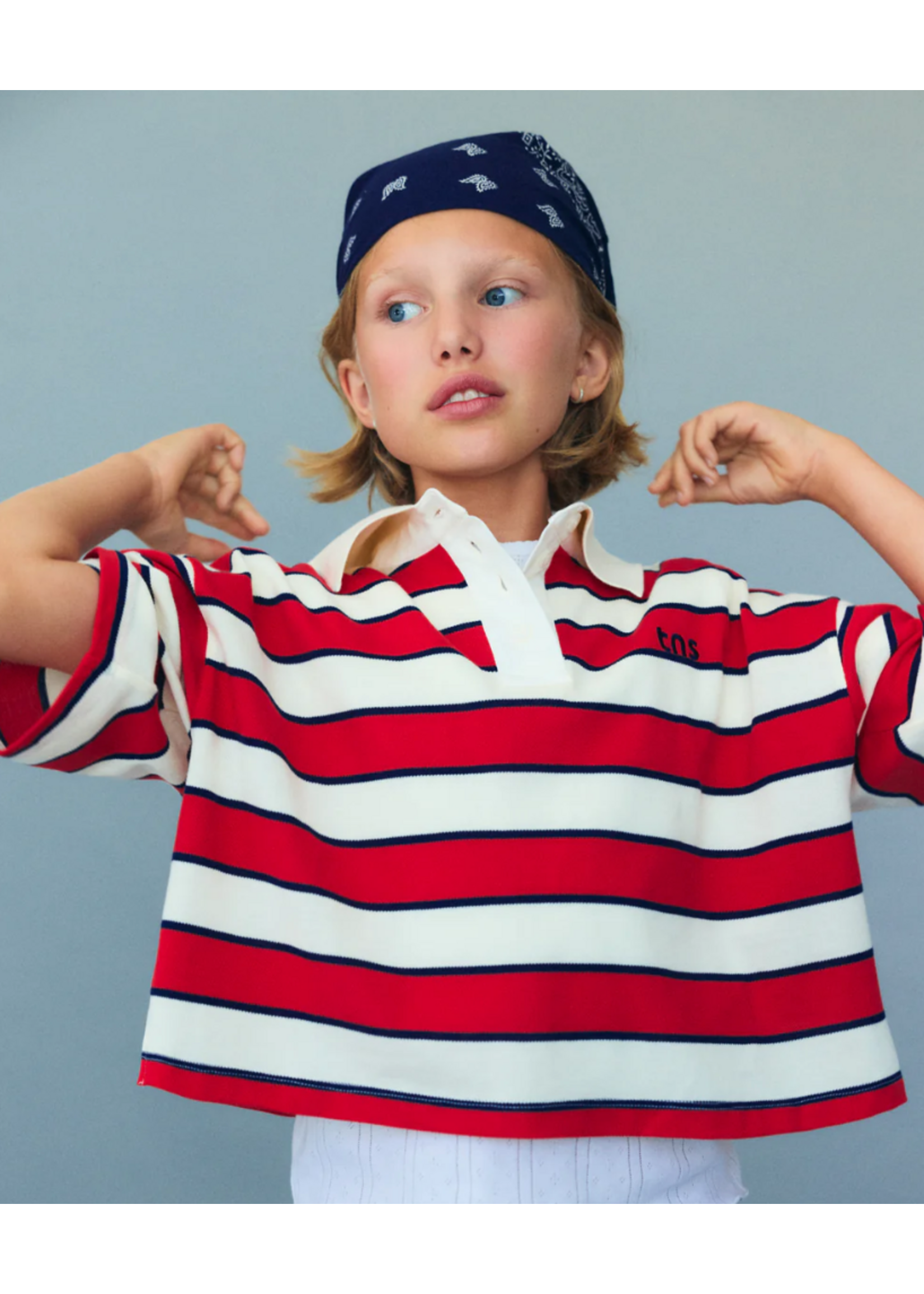 The New Society TNS Polo Acacia Tulip Red & Midnight Stripes