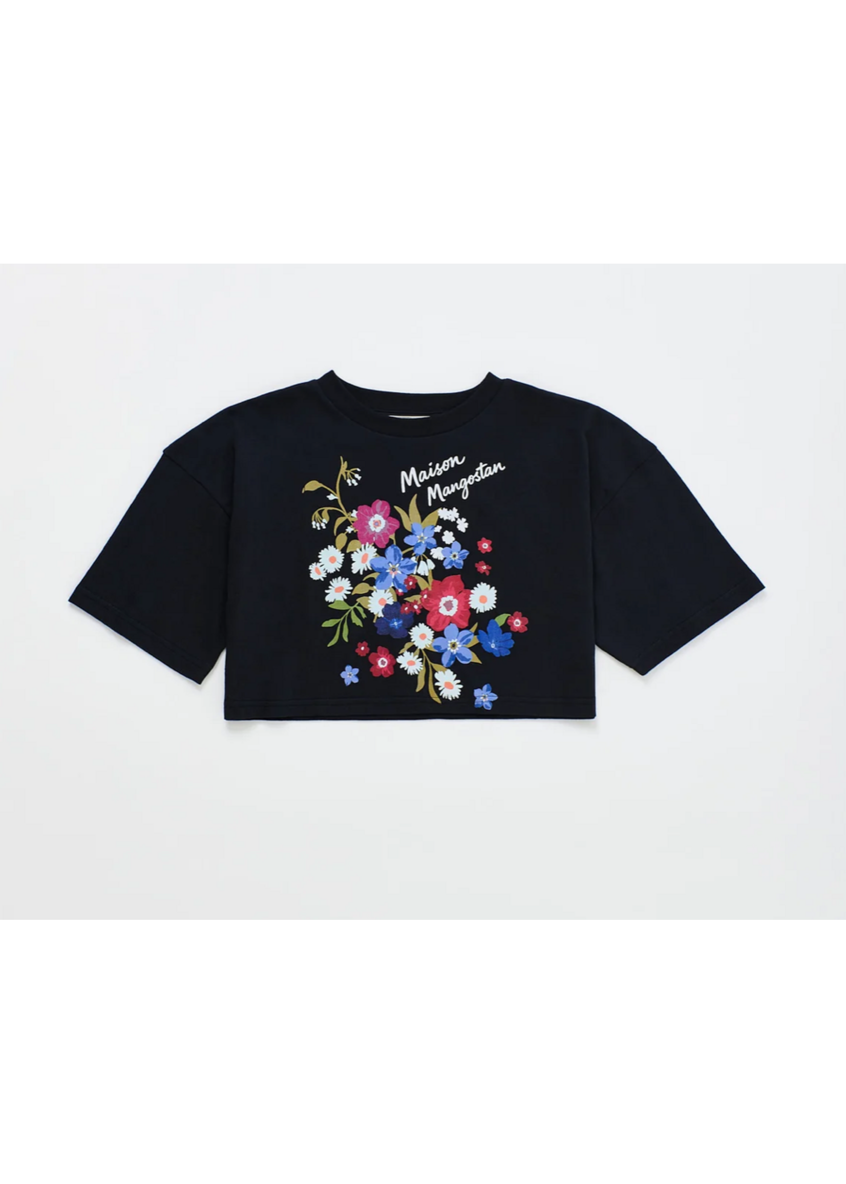 Maison Mangostan Maison Mangostan Cropped T-Shirt Florecitas Black