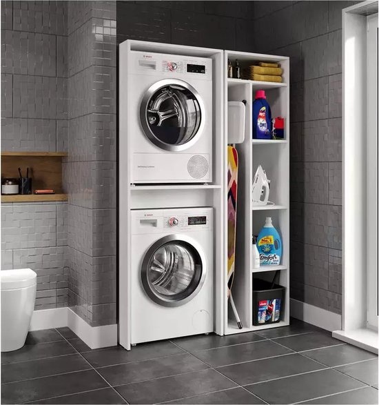 Kiss Core Verbindingsframe voor wasmachine-/droger, universeel tussenbouwframe, wasmachine droger met rateltouw, wit, 46-66 cm Kiss Core Verbindingsframe voor wasmachine-/droger, universeel tussenbouwframe, wasmachine droger met rateltouw, wit, 46-66 cm