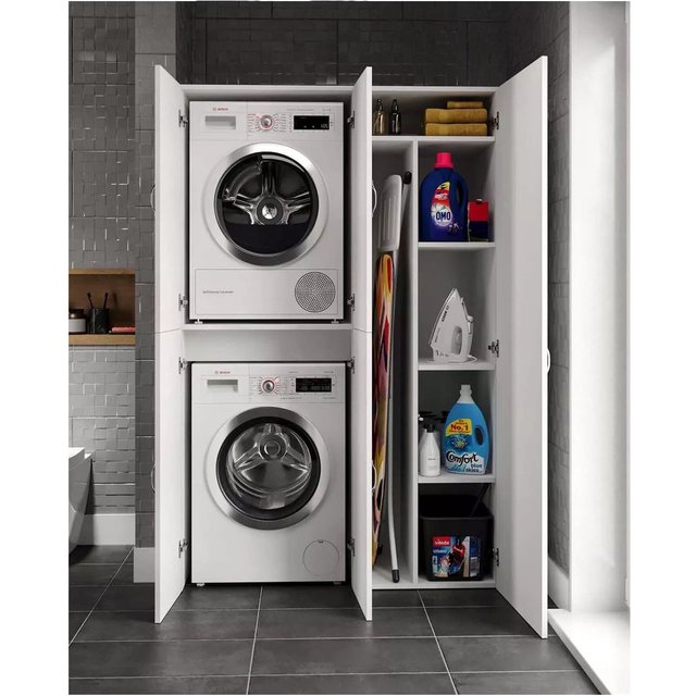 Was meubel om de droger boven de wasmachine te plaatsen -Met Zij Kast -Met deur