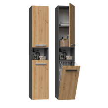 kolomkast nel 3 antraciet eiken met  wasmand