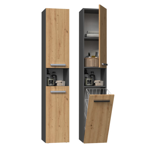 kolomkast antraciet eiken met  wasmand