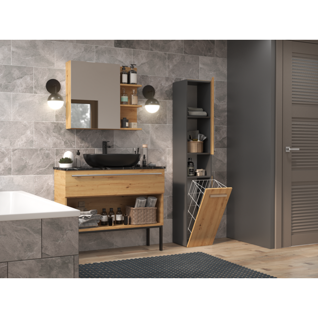 kolomkast antraciet eiken met  wasmand