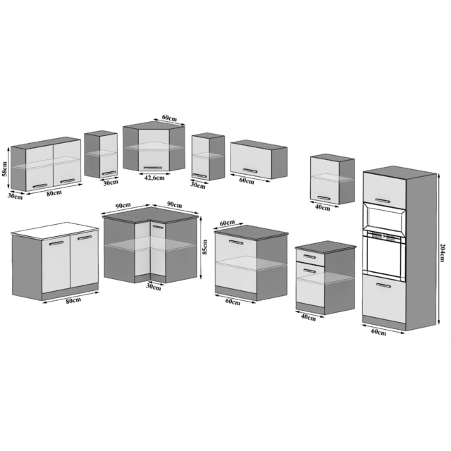 Keuken 420 cm antraciet glans met werkblad
