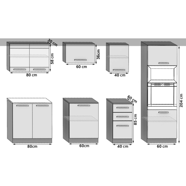Keuken antraciet glans 240 met werkblad Keuken antraciet glans 240 met werkblad