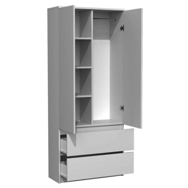 Kledingkast wit 90 cm met legplanken en roedestang Kledingkast wit 90 cm met legplanken en roedestang