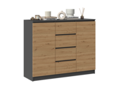 Dressoir  120 cm Breed-Antraciet Eiken-4 Lades