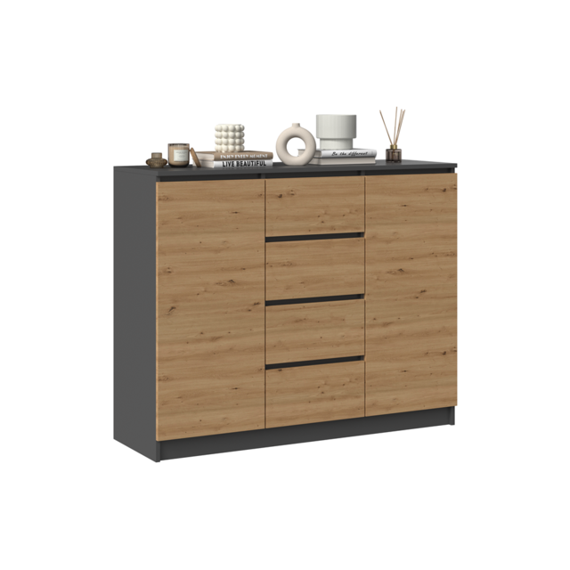 Dressoir  120 cm Breed-Antraciet Eiken-4 Lades