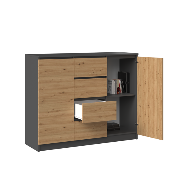 Dressoir  120 cm Breed-Antraciet Eiken-4 Lades
