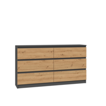 Ladekast  antraciet eiken 6 lades 140 cm