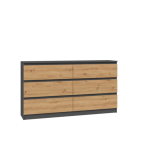 Ladekast  antraciet eiken 6 lades 140 cm