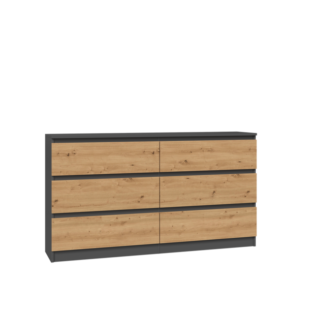 Ladekast  antraciet eiken 6 lades 140 cm