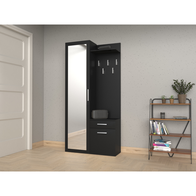 Halkast Met Kapstok  en spiegel zwart