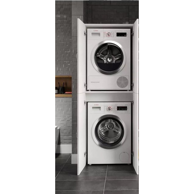 Wasmachine/wasdroger kast om de droger boven de wasmachine te plaatsen met deuren