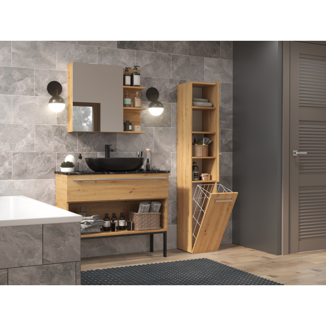 Kolomkast met wasmand eiken