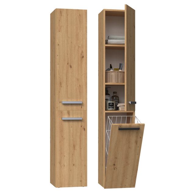 Kolomkast met wasmand eiken