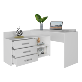 Hoekbureau wit met ladekast