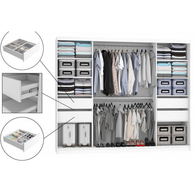 Kledingkast zwart glans 235 cm  met spiegel  lades