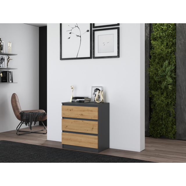 Ladekast antraciet eiken 3 lades Ladekast antraciet eiken 3 lades