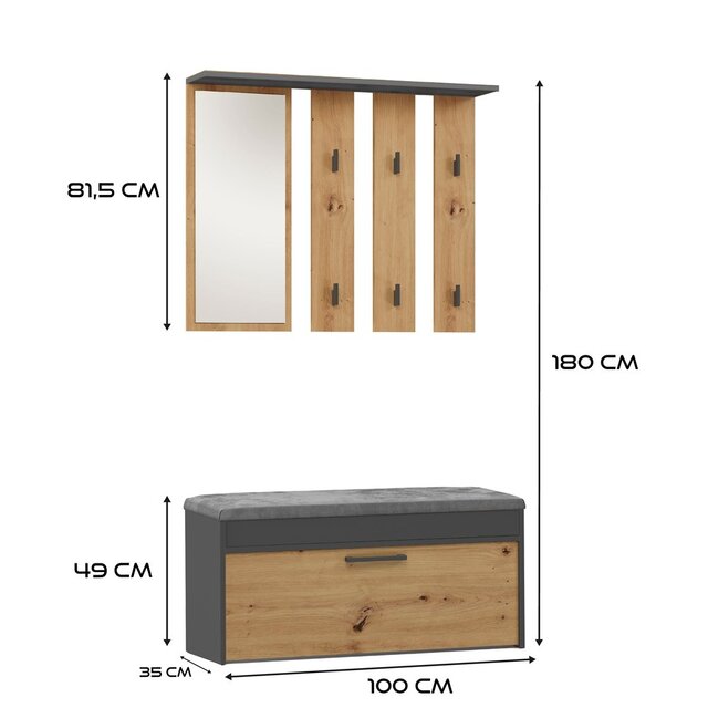 Schoenenbank met kapstok  en spiegel
