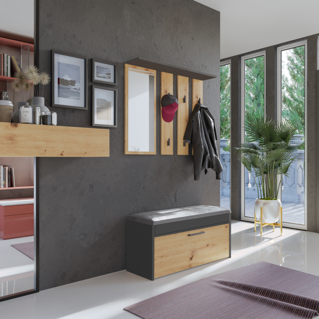 Schoenenbank met kapstok  en spiegel