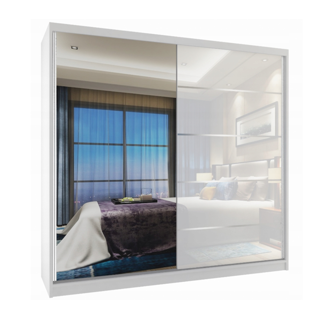 Kledingkast  wit glans met spiegel 200 cm breed