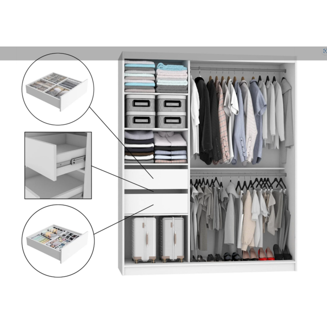 Kledingkast zwart glans 158 cm breed met spiegel en 2 lades Kledingkast zwart glans 158 cm breed met spiegel en 2 lades